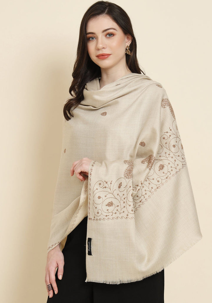 Pashtush India Womens Shawls Pashtush Womens Fine Wool Shawl,  Design, Beige