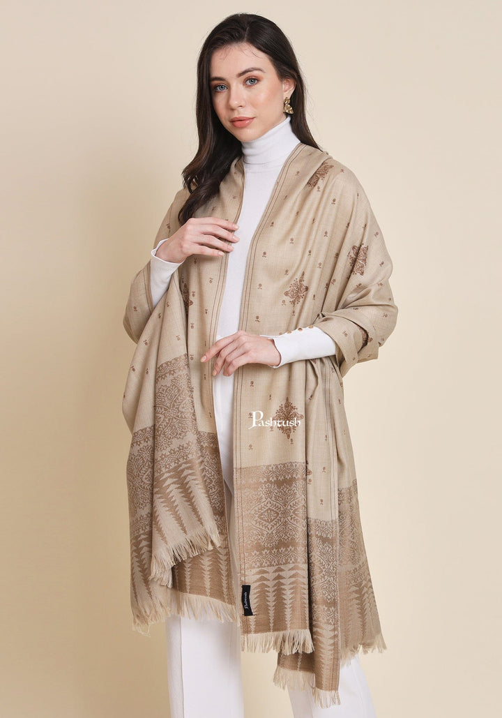 Pashtush India Womens Shawls Pashtush Womens Fine Wool Shawl,  Design, Beige