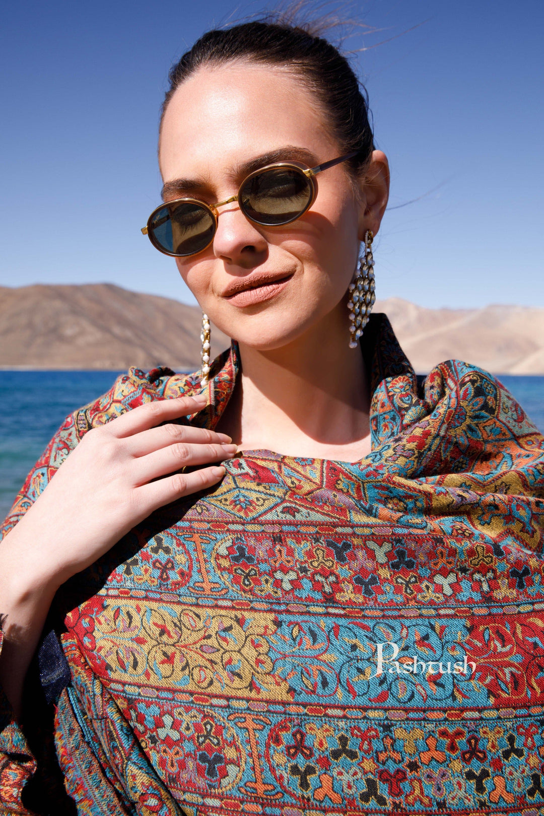 Pashtush India Womens Shawls Pashtush Womens Fine Wool Shawl, Ethnic Weave Design, Multicolour