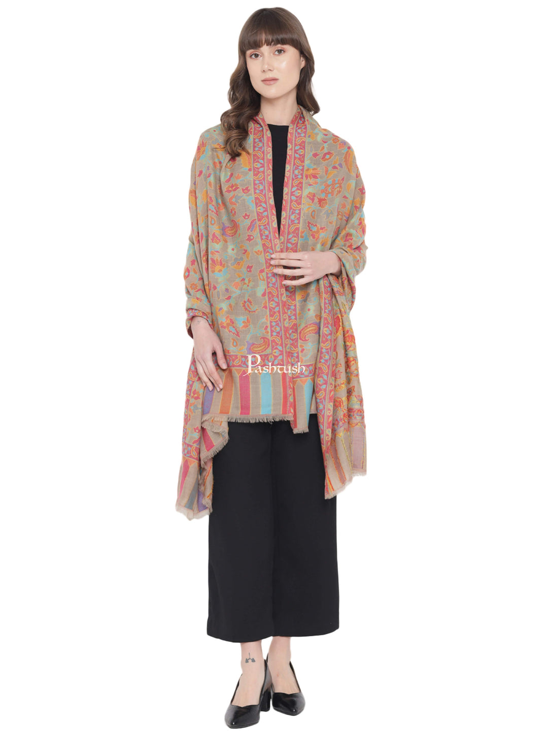 Pashtush India Womens Shawls Pashtush Womens Fine Wool Shawl, Ethnic Weave , Extra Soft and Warm, Light Weight, Pastel Hues
