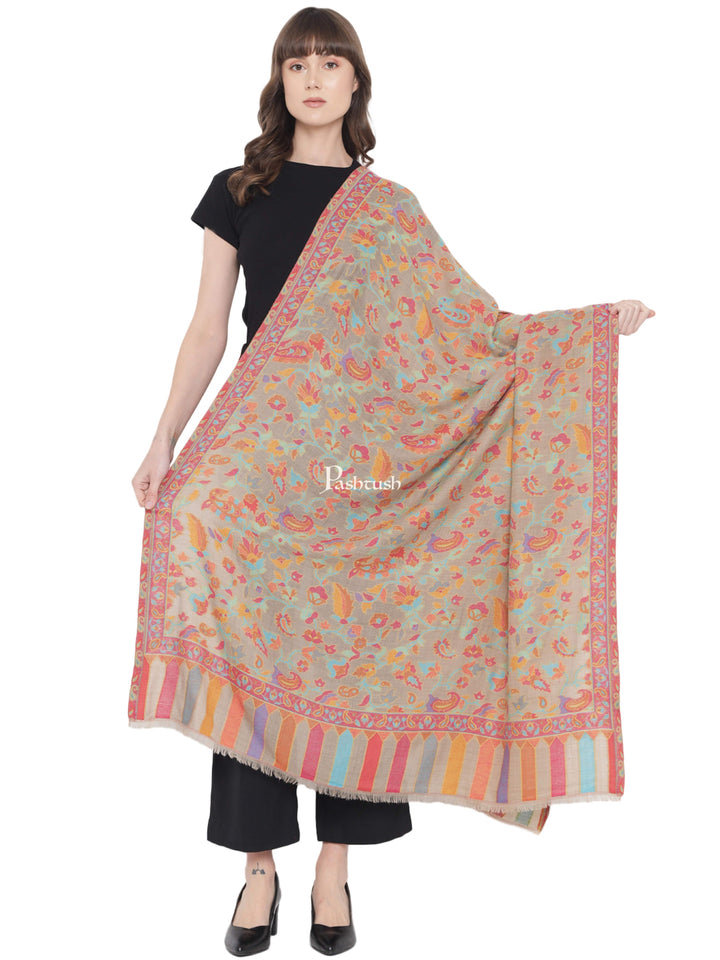 Pashtush India Womens Shawls Pashtush Womens Fine Wool Shawl, Ethnic Weave , Extra Soft and Warm, Light Weight, Pastel Hues