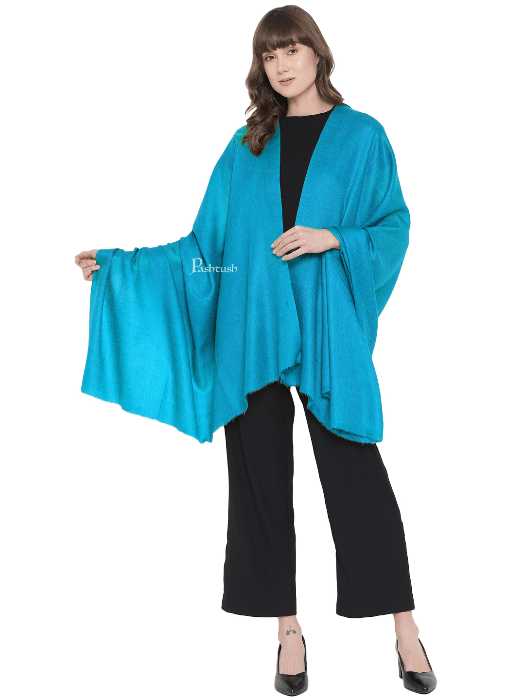 Pashtush India Womens Shawls Pashtush Womens Fine Wool Shawl, Extra Soft, Basics Solid, Arabic Sea Blue
