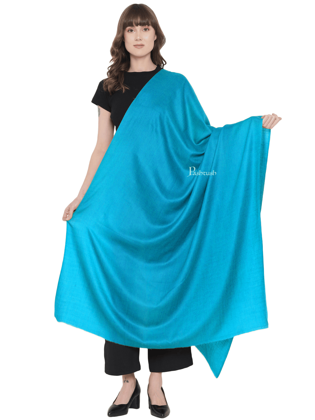 Pashtush India Womens Shawls Pashtush Womens Fine Wool Shawl, Extra Soft, Basics Solid, Arabic Sea Blue
