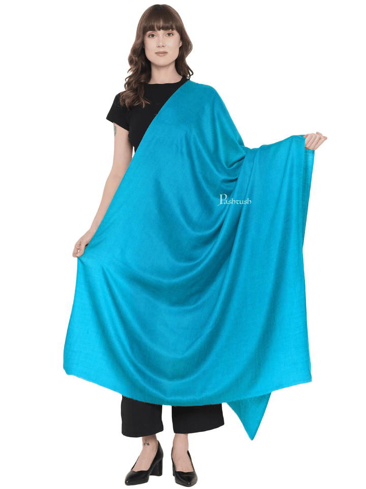 Pashtush India Womens Shawls Pashtush Womens Fine Wool Shawl, Extra Soft, Basics Solid, Arabic Sea Blue