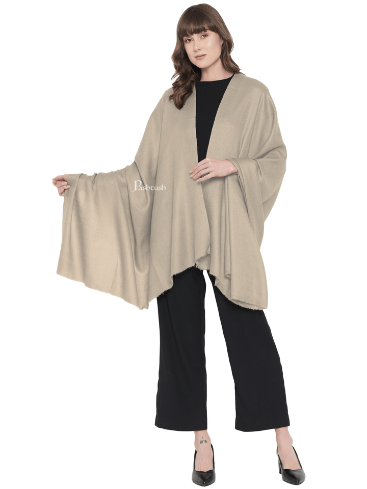Pashtush India Womens Shawls Pashtush Womens Fine Wool Shawl, Extra Soft, Basics Solid, Beige