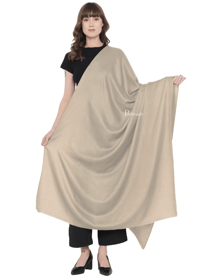 Pashtush India Womens Shawls Pashtush Womens Fine Wool Shawl, Extra Soft, Basics Solid, Beige