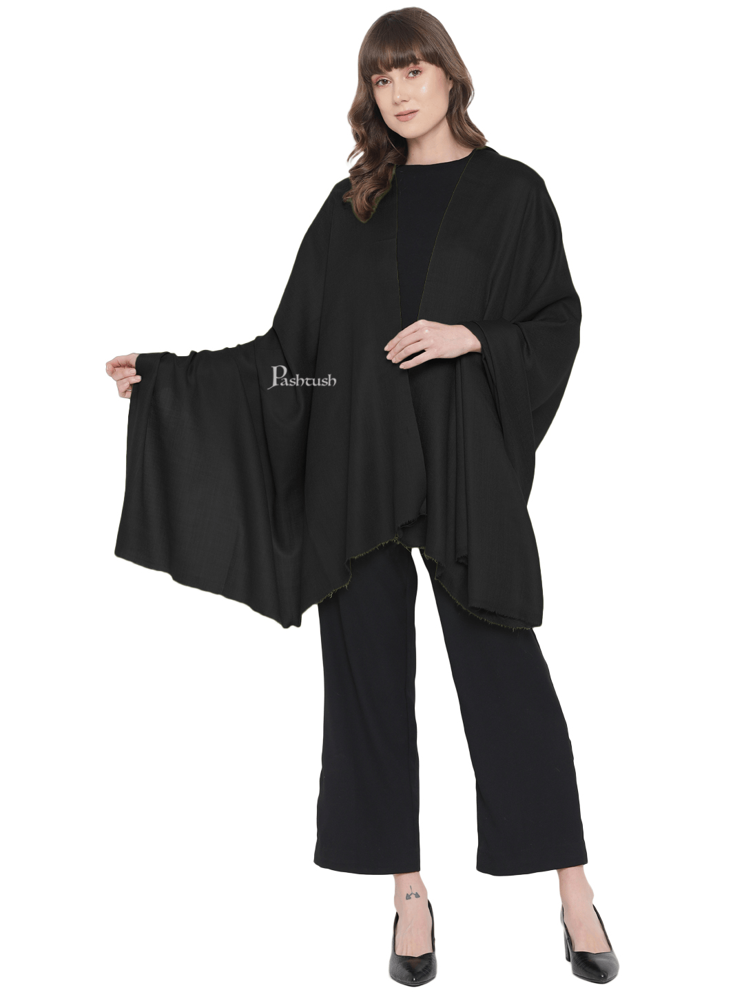 Pashtush India Womens Shawls Pashtush Womens Fine Wool Shawl, Extra Soft, Basics Solid, Black