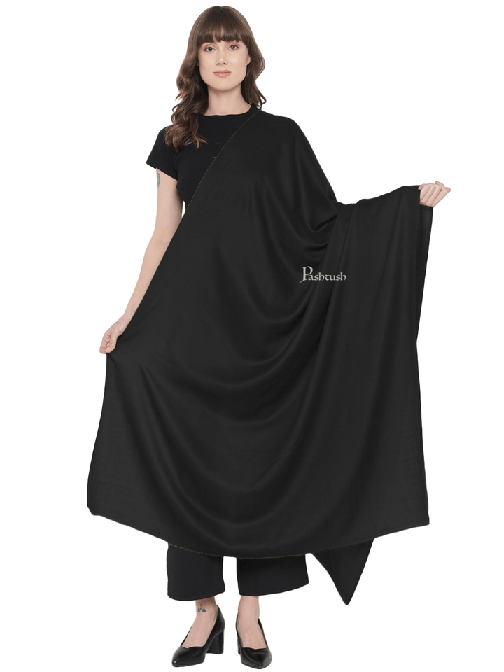 Pashtush India Womens Shawls Pashtush Womens Fine Wool Shawl, Extra Soft, Basics Solid, Black