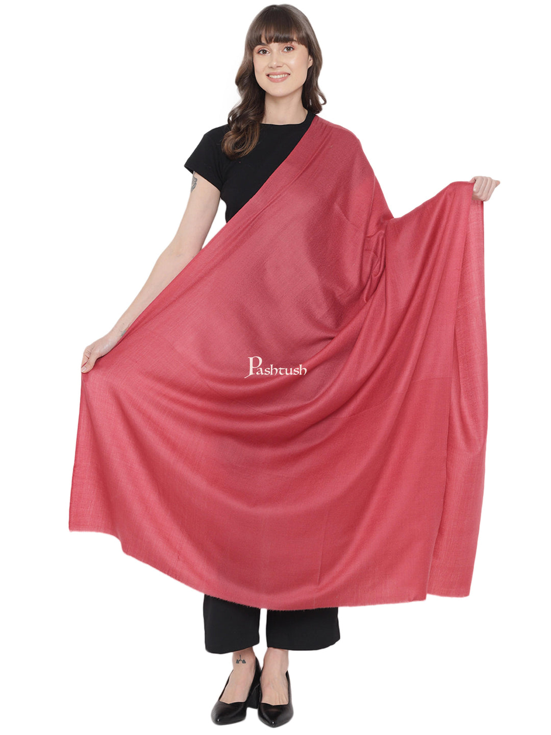 Pashtush India Womens Shawls Pashtush Womens Fine Wool Shawl, Extra Soft, Basics Solid, Peruvian Rose