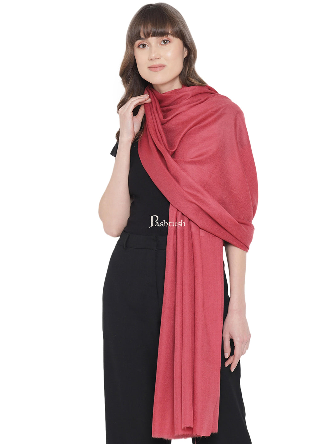 Pashtush India Womens Shawls Pashtush Womens Fine Wool Shawl, Extra Soft, Basics Solid, Peruvian Rose