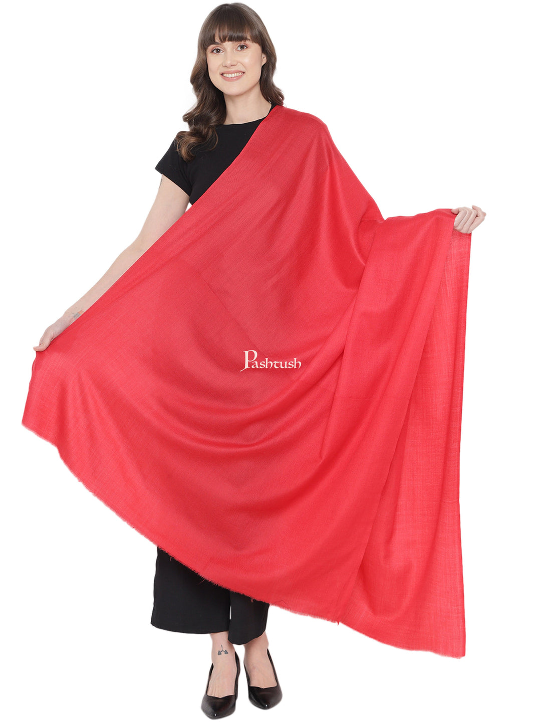 Pashtush India Womens Shawls Pashtush Womens Fine Wool Shawl, Extra Soft, Basics Solid, Scarlet Red