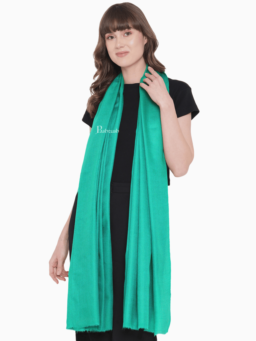 Pashtush India Womens Shawls Pashtush Womens Fine Wool Shawl, Extra Soft, Basics Solid, Seagreen