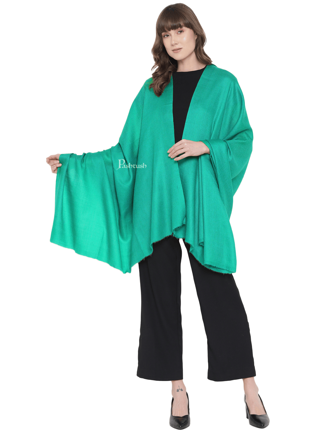 Pashtush India Womens Shawls Pashtush Womens Fine Wool Shawl, Extra Soft, Basics Solid, Seagreen