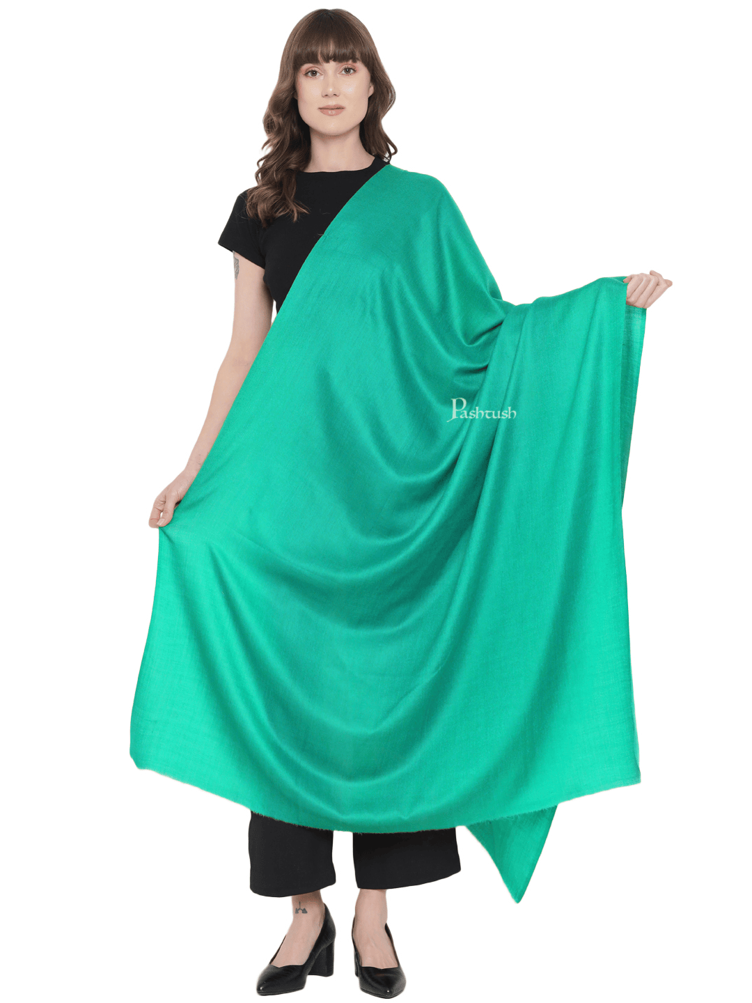 Pashtush India Womens Shawls Pashtush Womens Fine Wool Shawl, Extra Soft, Basics Solid, Seagreen