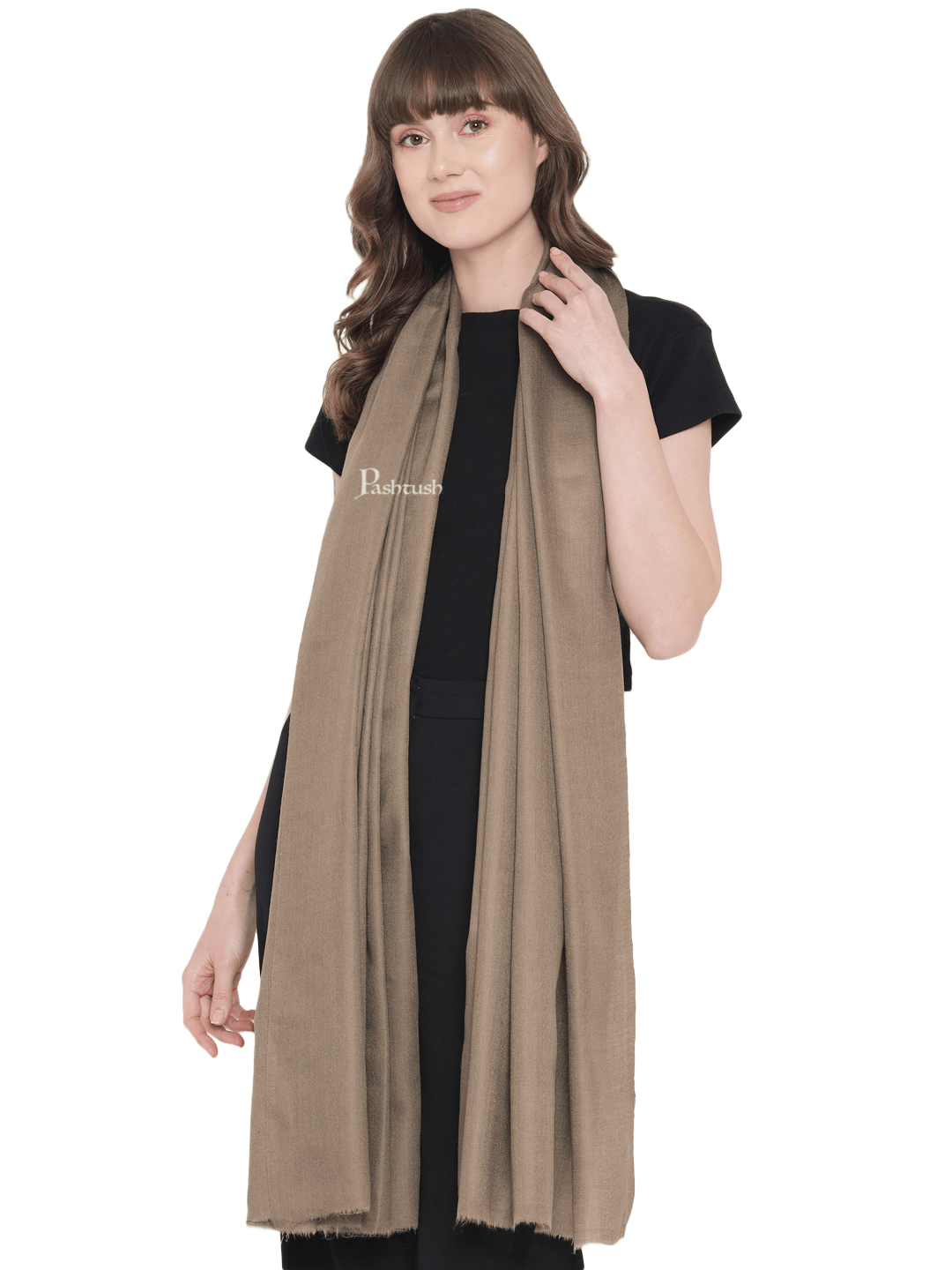 Pashtush India Womens Shawls Pashtush Womens Fine Wool Shawl, Extra Soft, Basics Solid, Taupe
