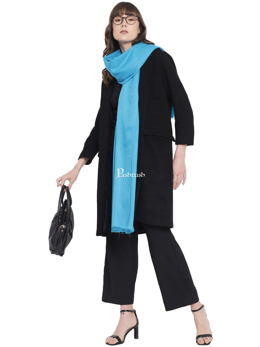 Pashtush India Womens Shawls Pashtush Womens Fine Wool Shawl, Extra Soft, Warm, Light Weight, Jasmine Blue