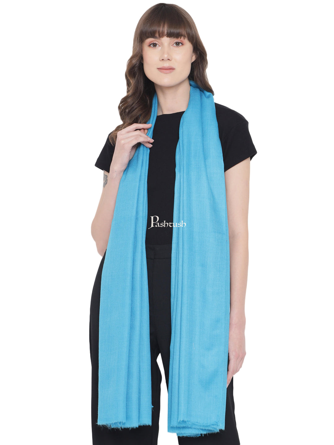 Pashtush India Womens Shawls Pashtush Womens Fine Wool Shawl, Extra Soft, Warm, Light Weight, Jasmine Blue