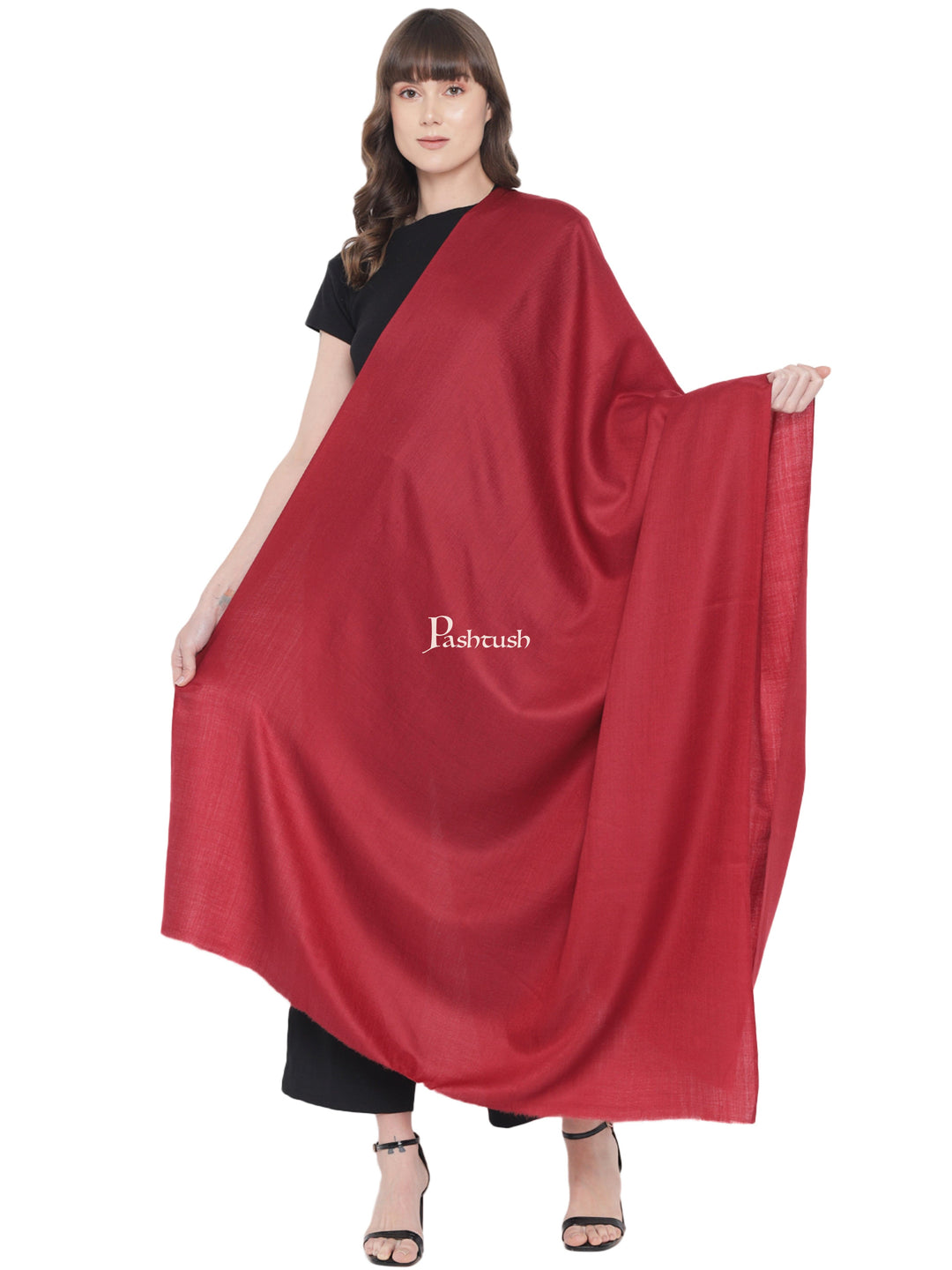 Pashtush India Womens Shawls Pashtush Womens Fine Wool Shawl, Extra Soft Warm - Light Weight, Solid Crimson