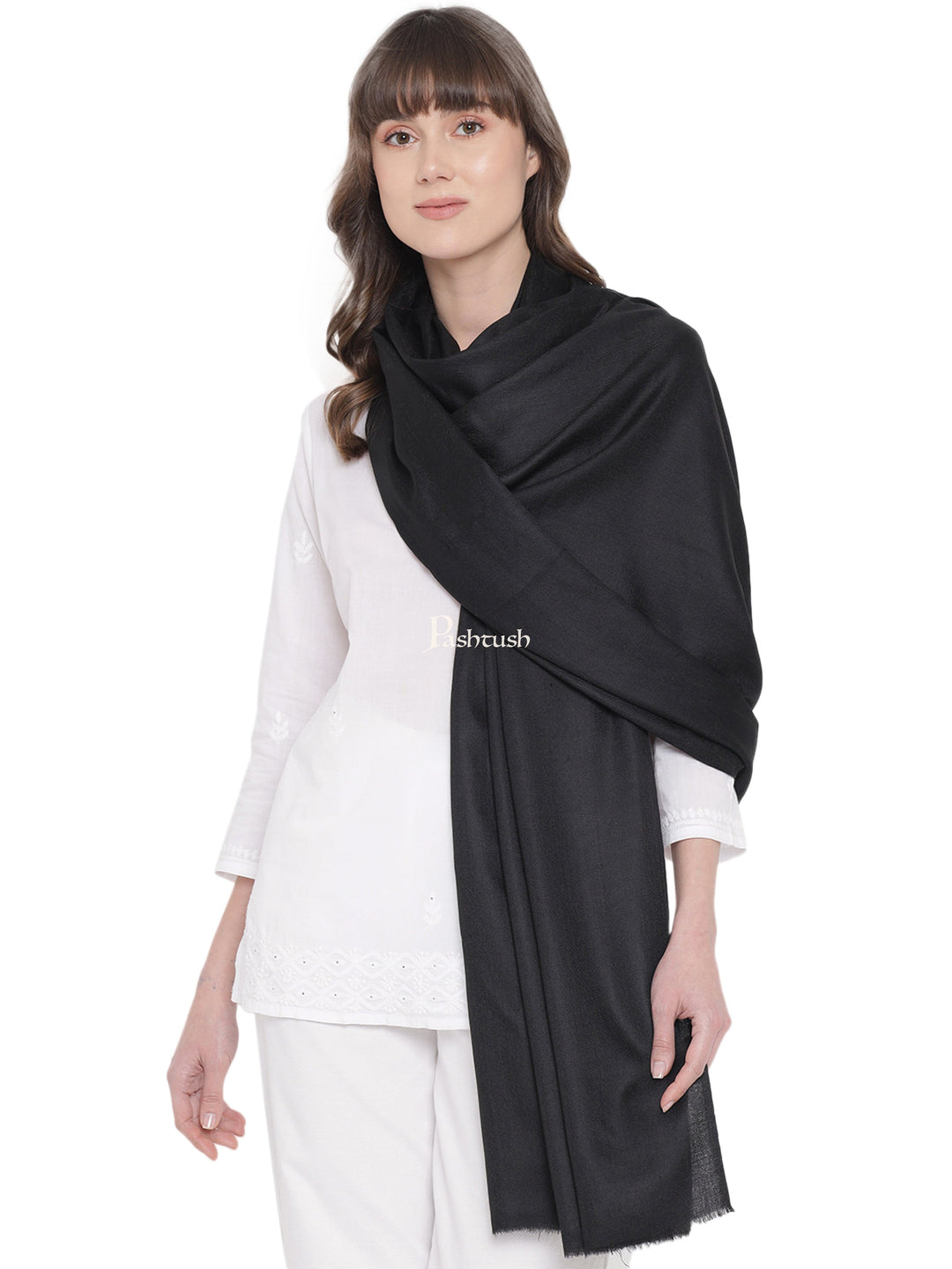 Pashtush India Womens Shawls Pashtush Womens Fine Wool Shawl, Extra Soft Warm - Light Weight, True Black