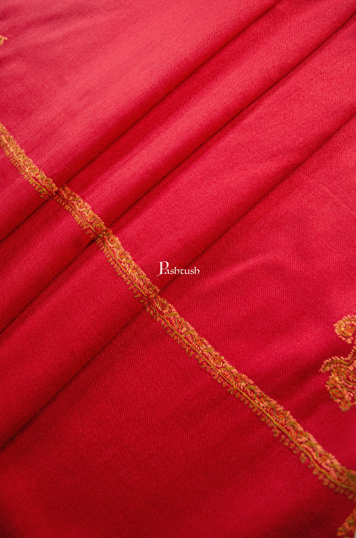 Pashtush India Womens Shawls Pashtush Womens Fine Wool Shawl, Hand Embroidered Kingri Design, Red