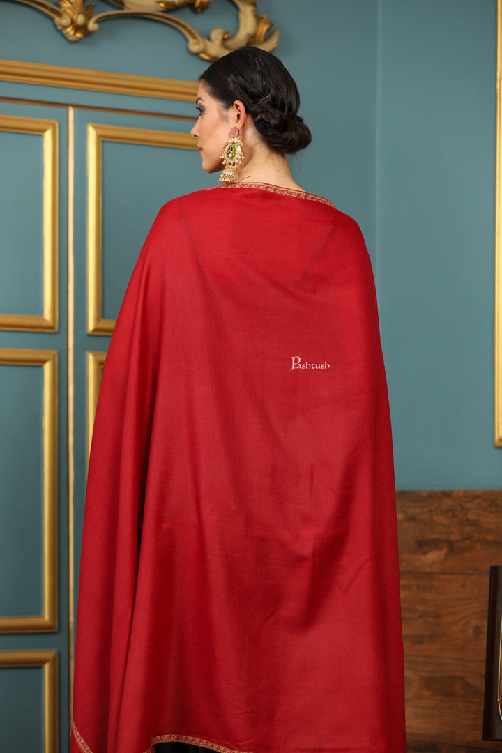 Pashtush India Womens Shawls Pashtush Womens Fine Wool Shawl, Kashmiri Hand Embroidered Kingri Design, Red