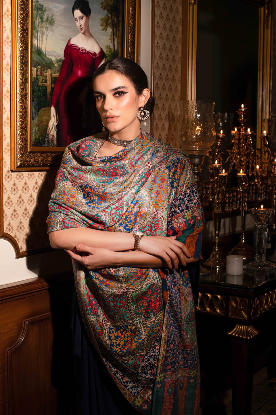 Pashtush India Gift Pack Pashtush womens Fine Wool shawl, nalki embroidery design, Multicolour