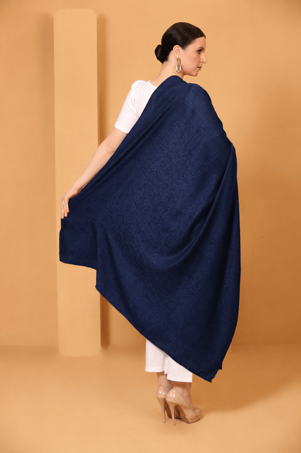 Pashtush India Womens Shawls Pashtush Womens Fine Wool Shawl, Self Paisley Weave, Extra Soft, Warm and Light, Navy Blue