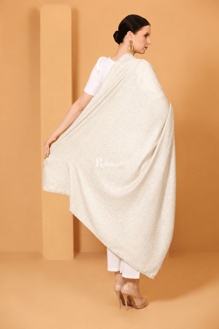Pashtush India Womens Shawls Pashtush Womens Fine Wool Shawl, Self Paisley Weave, Extra Soft, Warm and Light, Off White