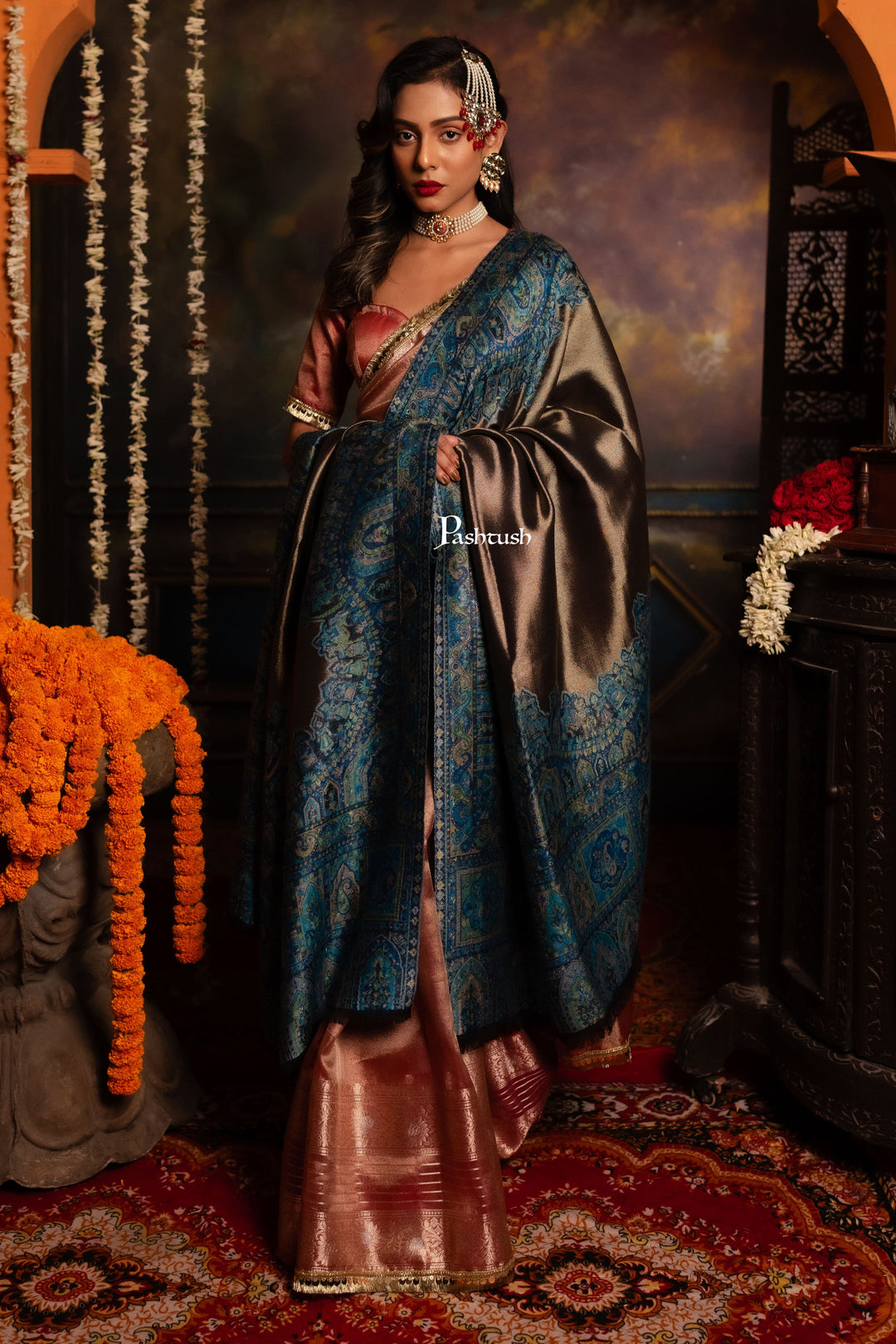 Pashtush India Womens Shawls Pashtush Womens Fine Wool Shawl, Twilight Paisley Palla Design, Multicolour