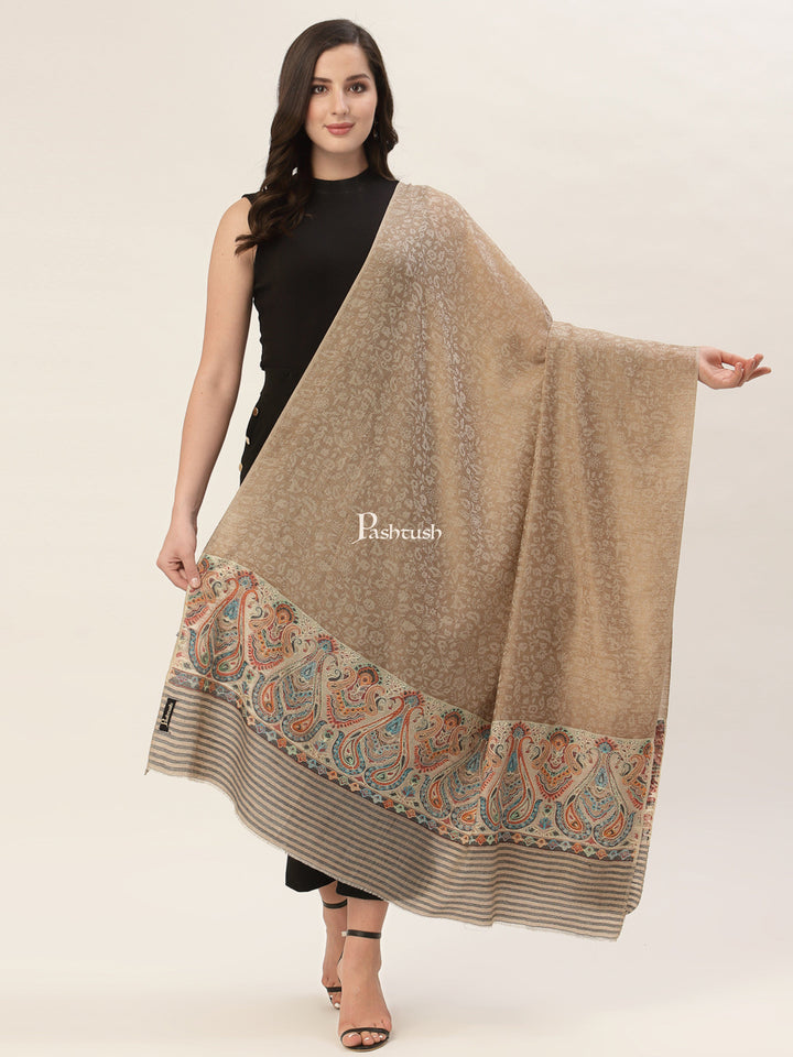 Pashtush India Womens Shawls Pashtush Womens Fine Wool Shawl, With Ethnic Palla Weave