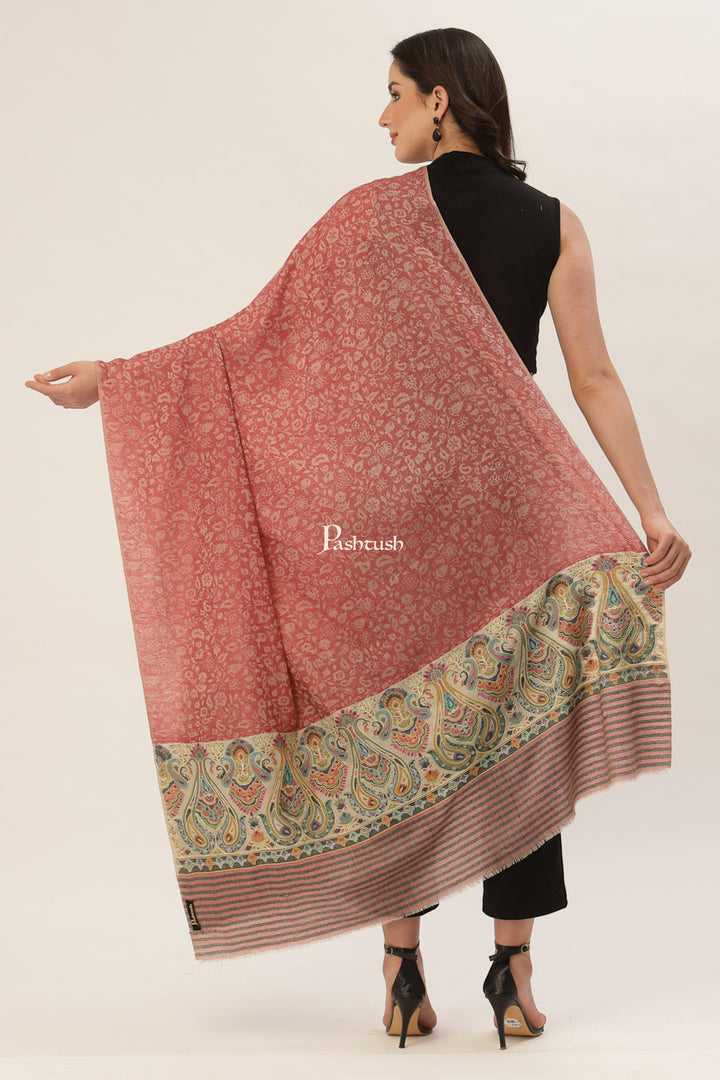 Pashtush India Womens Shawls Pashtush Womens Fine Wool Shawl, With Ethnic Palla Weave