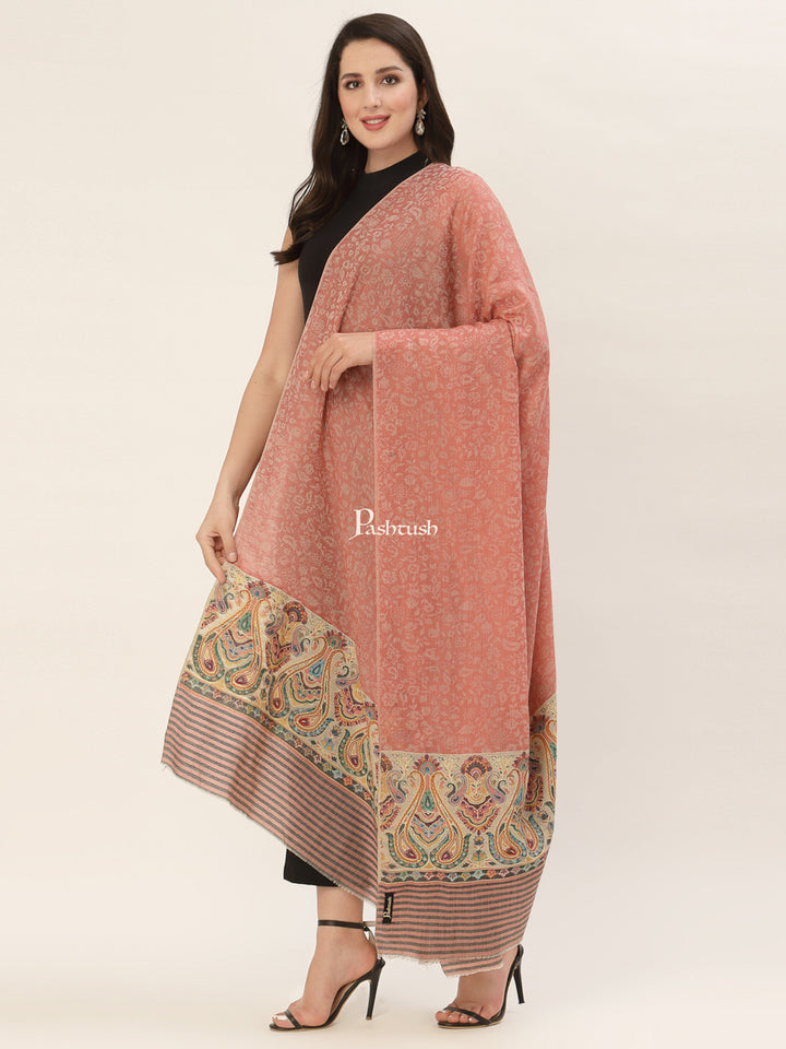 Pashtush India Womens Shawls Pashtush Womens Fine Wool Shawl, With Ethnic Palla Weave