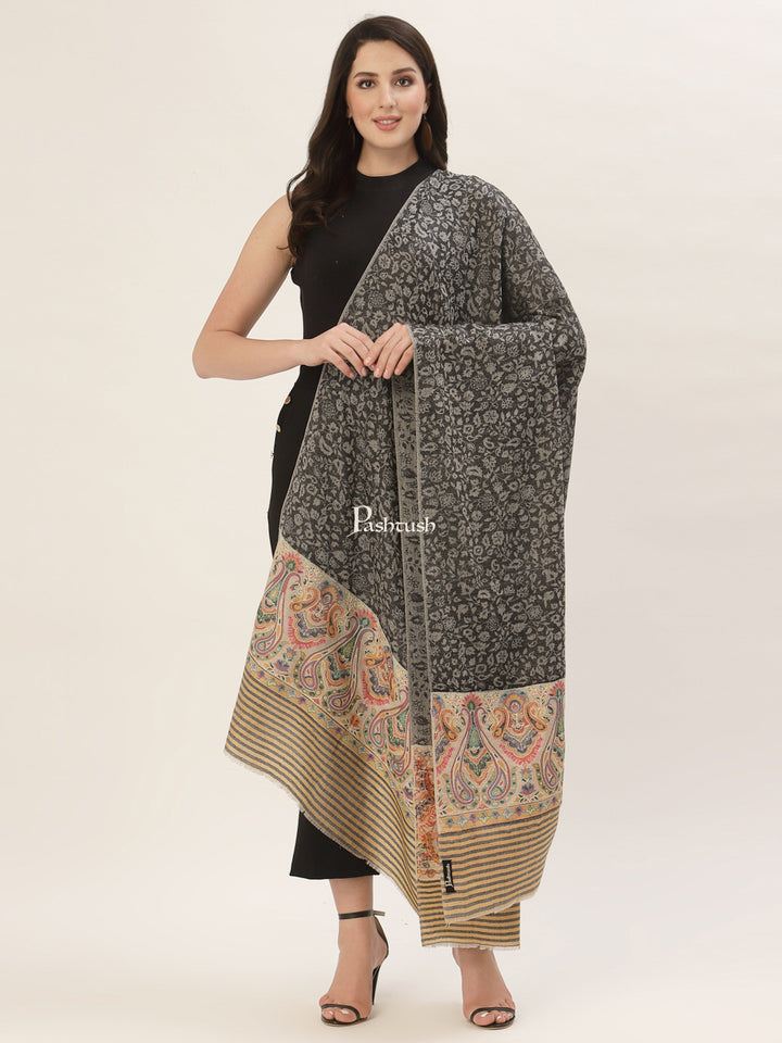 Pashtush India Womens Shawls Pashtush Womens Fine Wool Shawl, With Ethnic Palla Weave