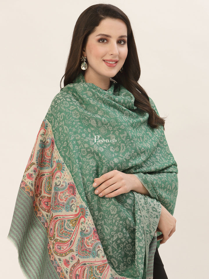 Pashtush India Womens Shawls Pashtush Womens Fine Wool Shawl, With Ethnic Palla Weave