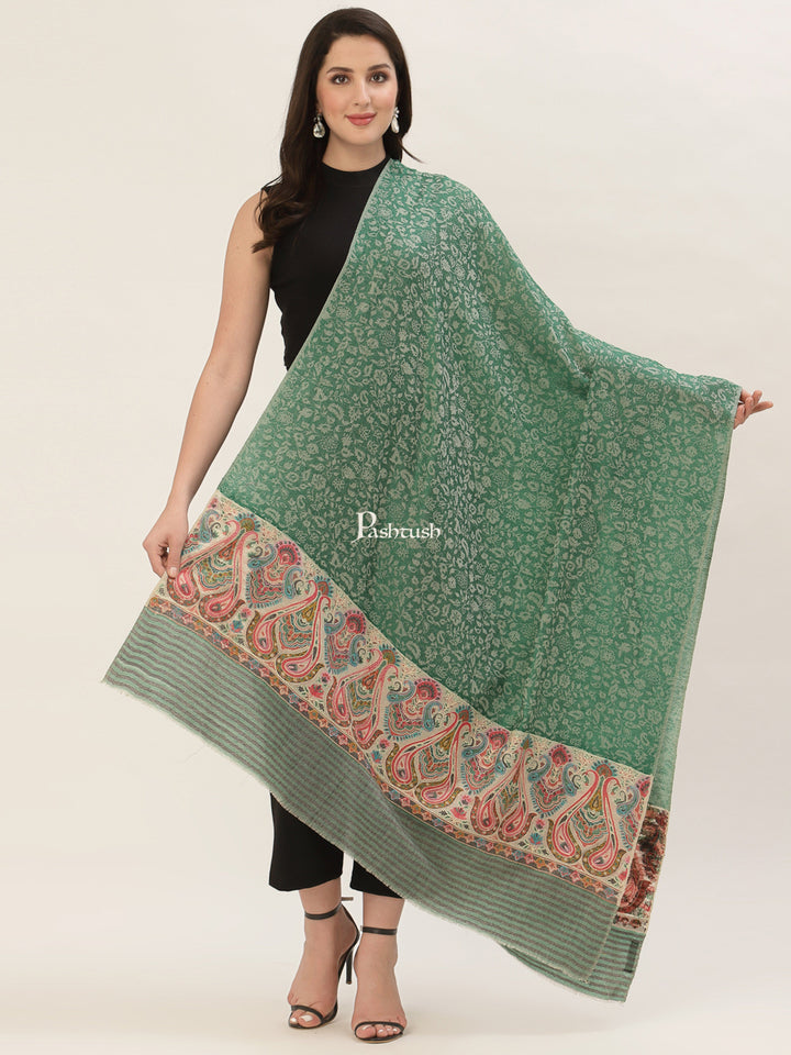 Pashtush India Womens Shawls Pashtush Womens Fine Wool Shawl, With Ethnic Palla Weave