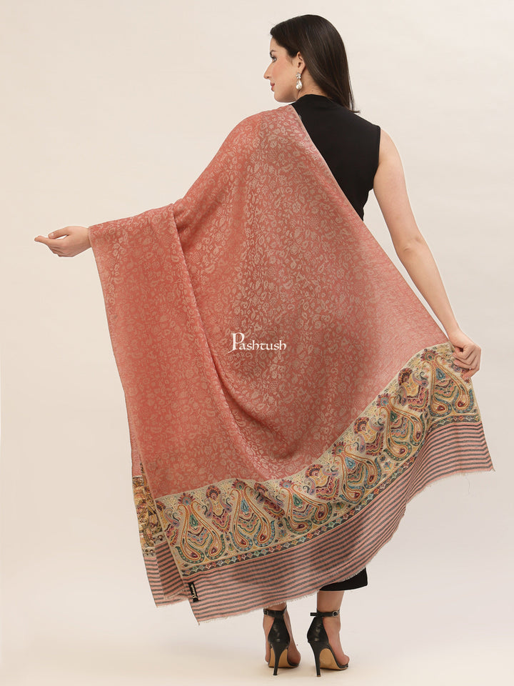 Pashtush India Womens Shawls Pashtush Womens Fine Wool Shawl, With Ethnic Palla Weave