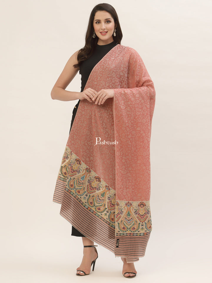 Pashtush India Womens Shawls Pashtush Womens Fine Wool Shawl, With Ethnic Palla Weave