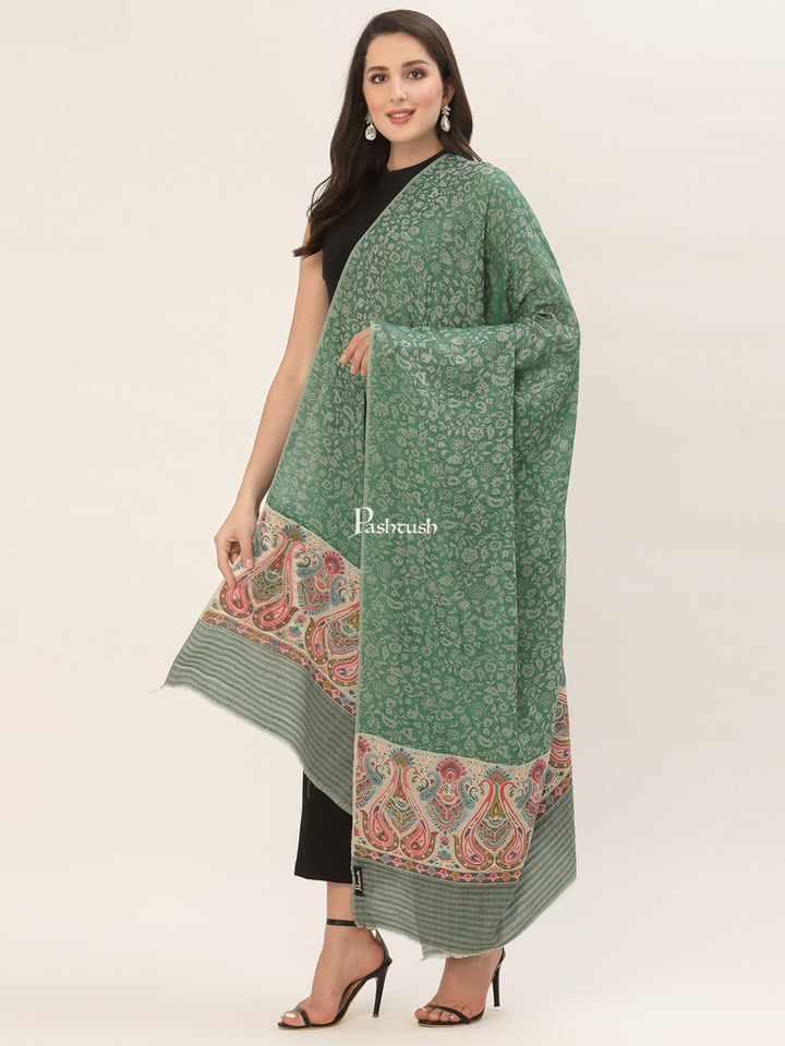 Pashtush India Womens Shawls Pashtush Womens Fine Wool Shawl, With Ethnic Palla Weave