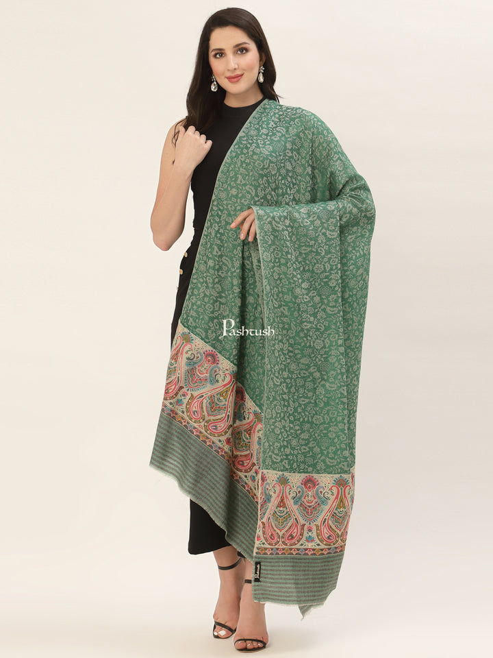 Pashtush India Womens Shawls Pashtush Womens Fine Wool Shawl, With Ethnic Palla Weave