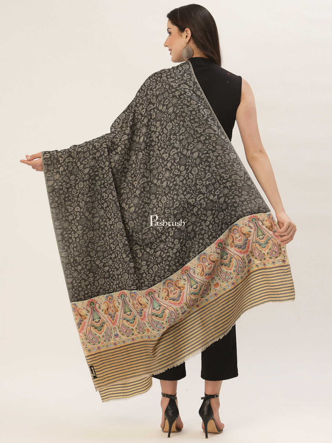 Pashtush India Womens Shawls Pashtush Womens Fine Wool Shawl, With Ethnic Palla Weave