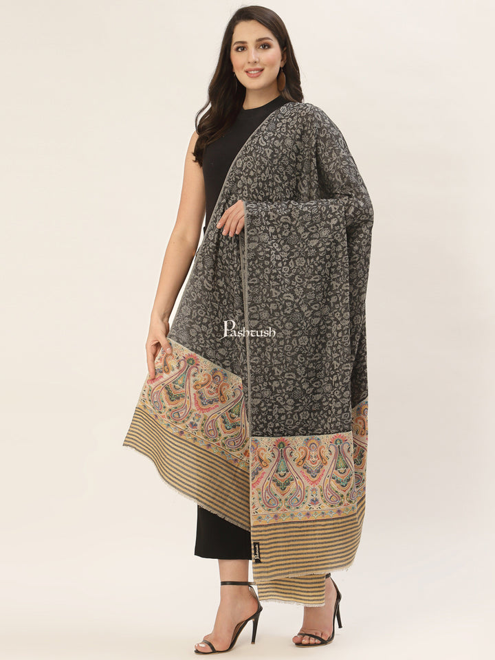 Pashtush India Womens Shawls Pashtush Womens Fine Wool Shawl, With Ethnic Palla Weave