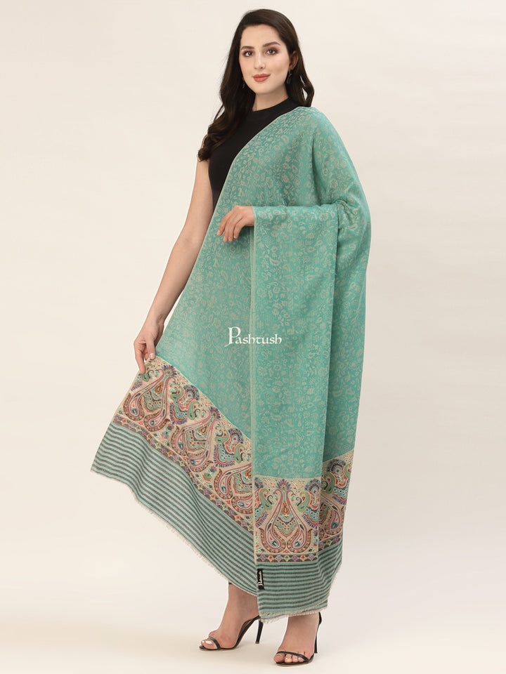 Pashtush India Womens Shawls Pashtush Womens Fine Wool Shawl, With Silky nalki embroidery