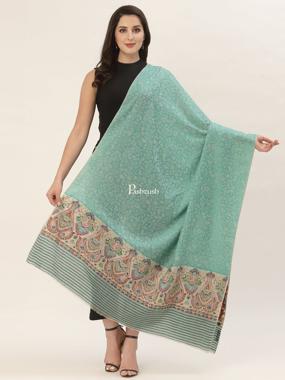 Pashtush India Womens Shawls Pashtush Womens Fine Wool Shawl, With Silky nalki embroidery