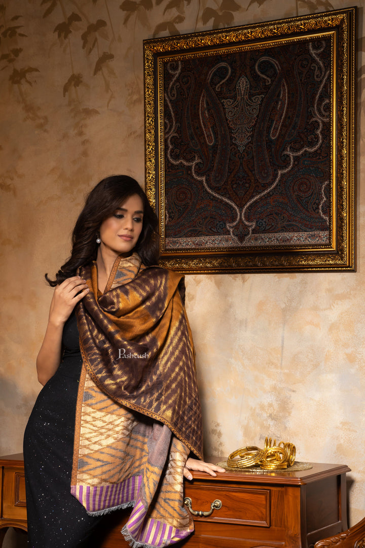 Pashtush India Womens Shawls Pashtush Womens Fine Wool Stole, Aztec Twilight Design, Multicolour