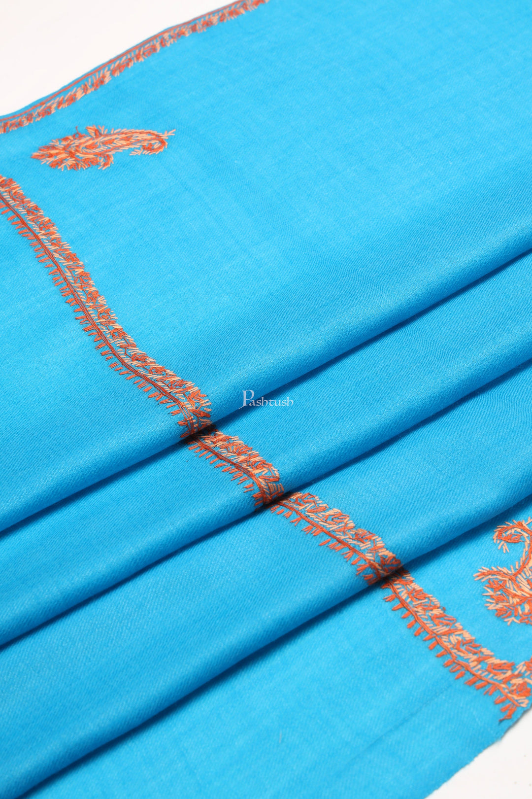 Pashtush India Womens Stoles Pashtush Womens Fine Wool Stole, Kashmiri Hand Embroidery, Kingri Design, Arabic Sea Blue