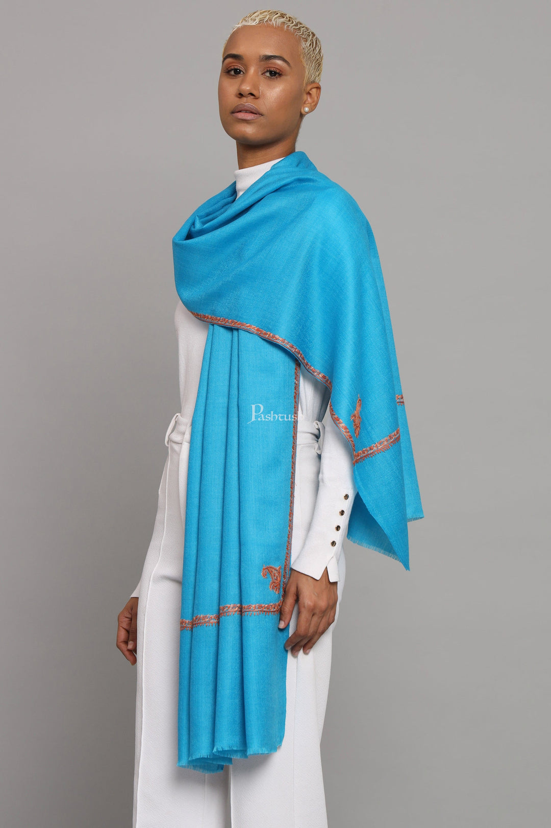 Pashtush Womens Fine Wool Shawl, 100% Hand Embroidery Kingri Design, B –  Pashtush Shawl Store
