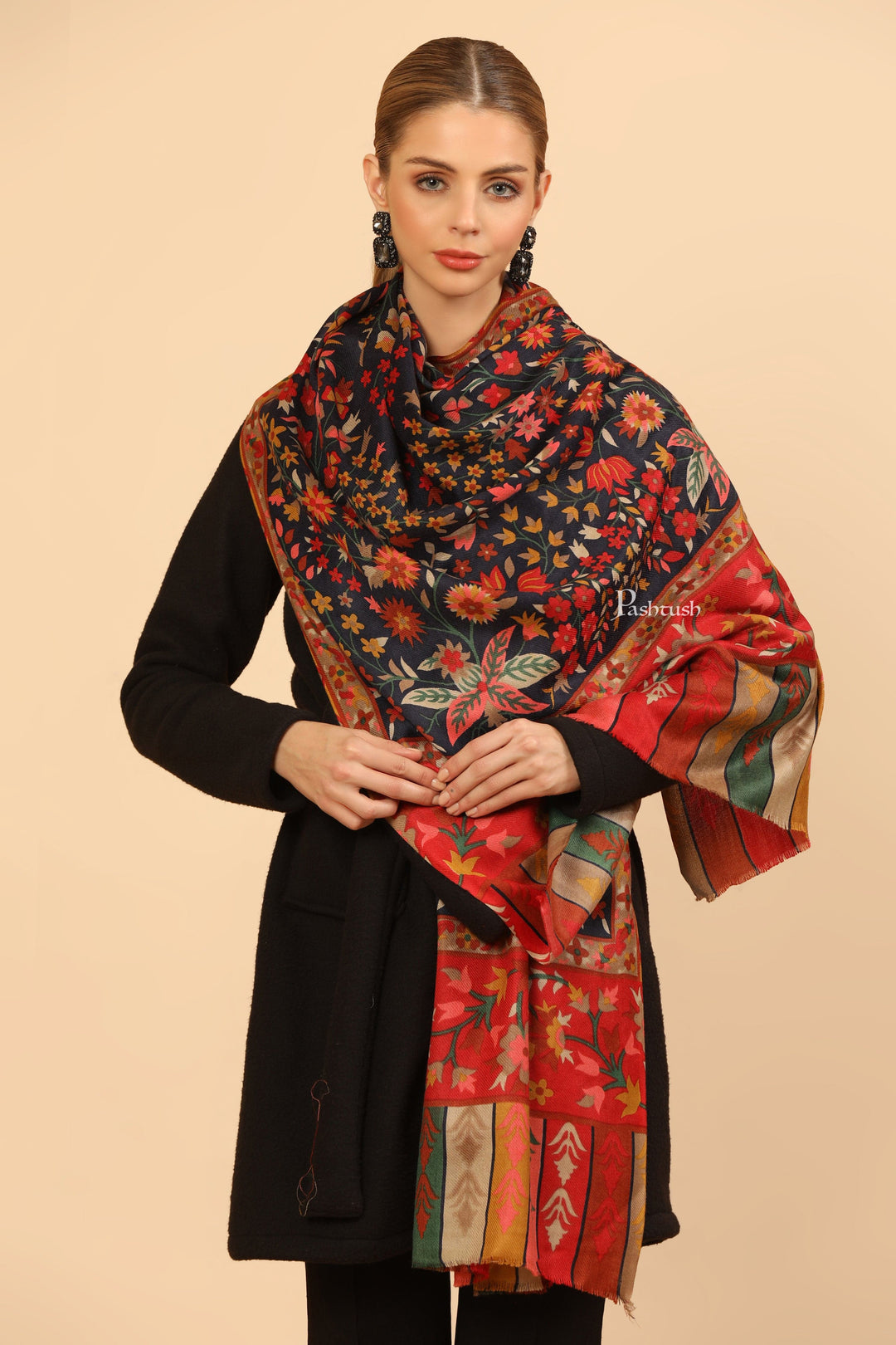 Pashtush India Womens Stoles and Scarves Scarf Pashtush Womens Fine Wool Stole, Paisley Design, Multicolour