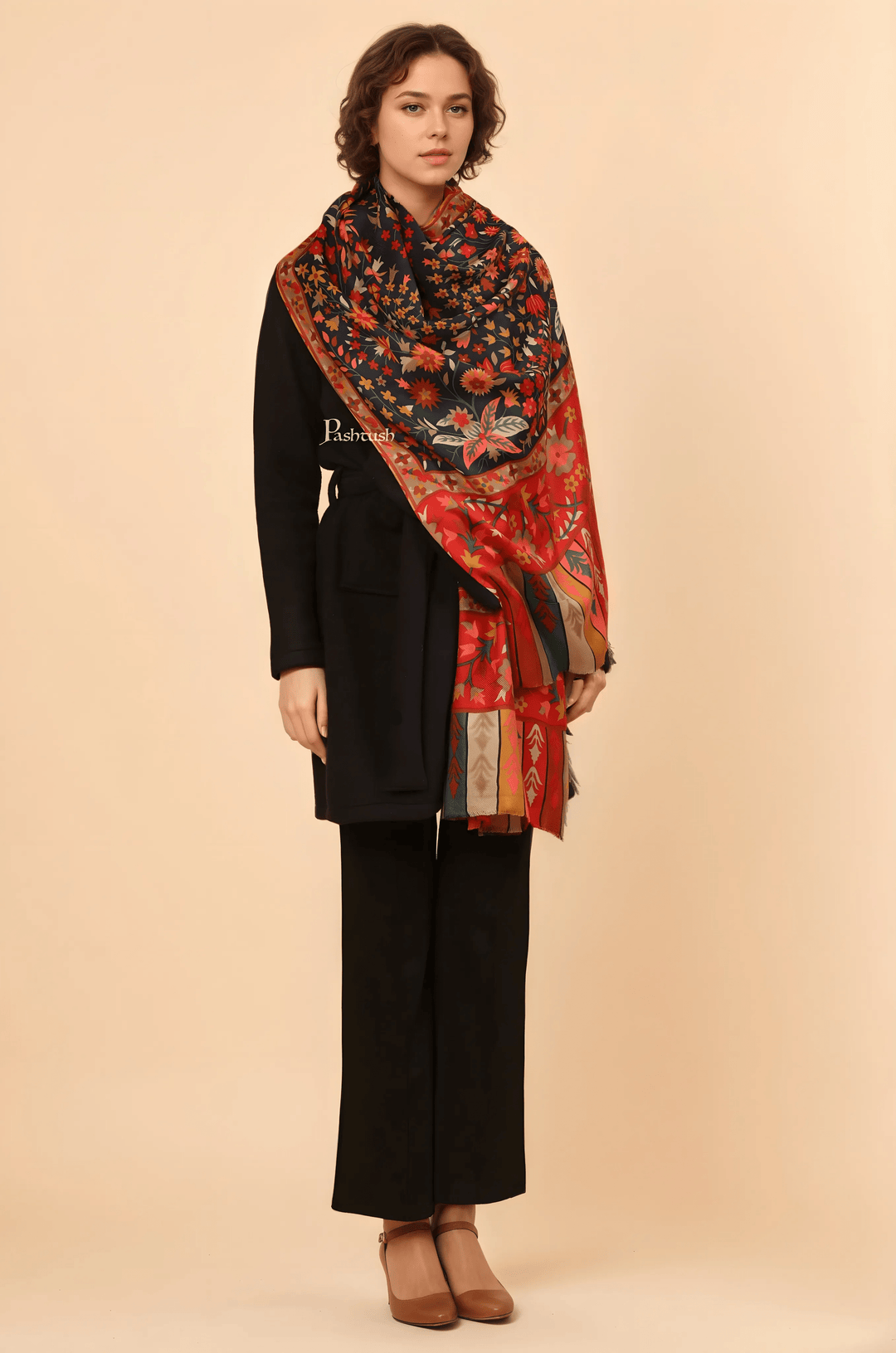 Pashtush India Womens Stoles and Scarves Scarf Pashtush Womens Fine Wool Stole, Paisley Design, Multicolour
