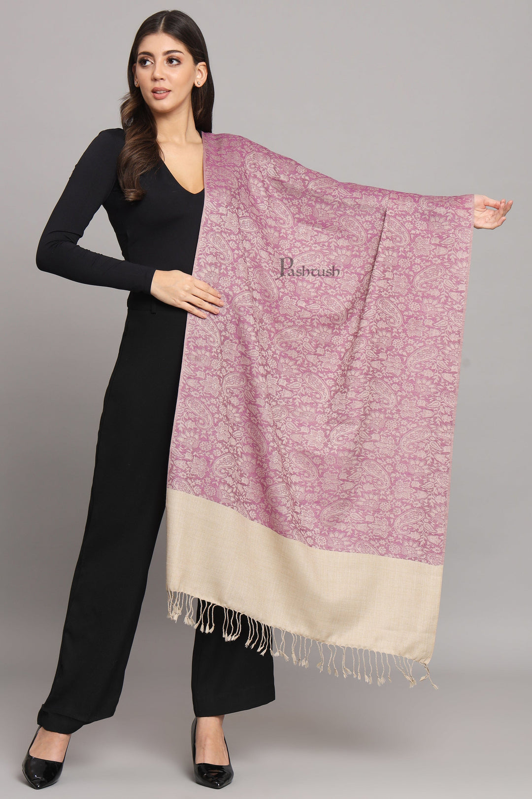 Pashtush India Womens Stoles Pashtush Womens Fine Wool Stole, Pasiley  Design, Peel Lilac