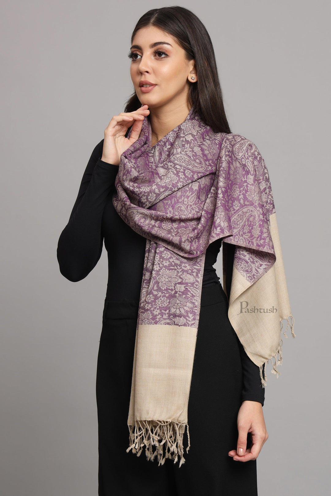 Pashtush India Womens Stoles Pashtush Womens Fine Wool Stole, Pasiley  Design, Purple
